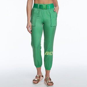 NWT Juicy Couture green belted elastic waist logo jogger track pants, S